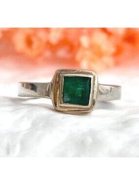 Dark Green Tourmaline Modernist Sterling Silver 925 Vintage Ring - sz 6.5